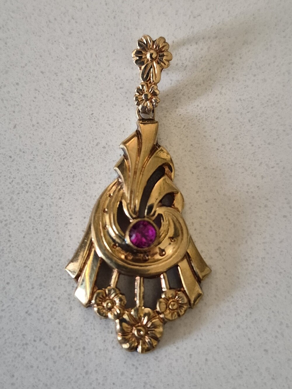 10K Gold Floral Lavalier Drop Pendant